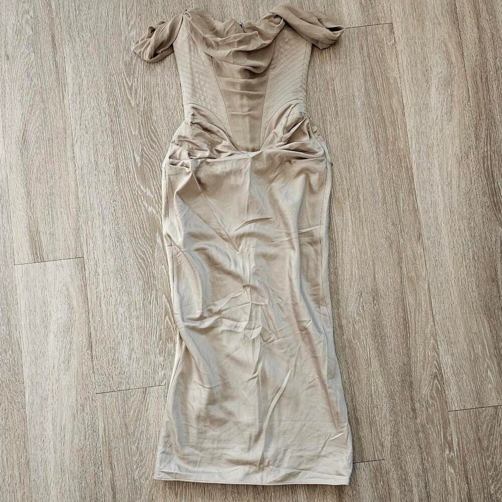 HOUSE OF CB 'Natalya' Olive Satin Corset Midi Dress